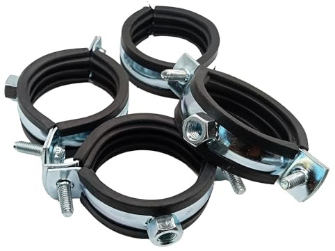 HAFD Heavy Duty Rubber Lined Munsen Ring Pipe Clamps, Metal Pipe Clips with Anti Vibration Insulation for Plumbing, Heating and HVAC Pipe Fixing, Wall Mounted, Zinc Plated Steel, Pack of 10