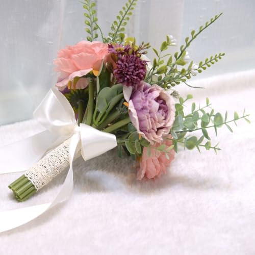 Opatiny Bouquet da damigella d'onore in stile coreano, fiori colorati in seta per matrimoni e feste, 20 x 21 cm, bianco, rosa, rosso