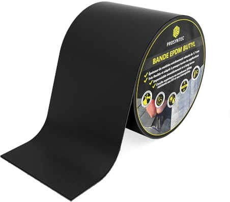 Bande d'Étanchéité Toiture EPDM Butyle Autocollante 10cm x 5m | 1,7 mm, noir – membrane et bâche pour toit, terrasse, lambourde, gouttière, fenêtre. Sur bois, métal, béton, PVC.