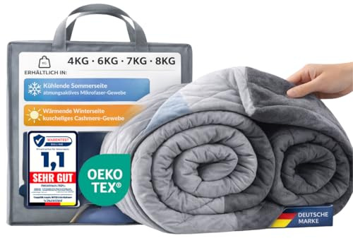 hERZtal Gewichtsdecke [5kg-8kg] – 200x135 cm Therapie-Decke mit Glasperlen – Sommer- & Winterseite – Oeko-TEX Zertifiziert – inkl. Tasche (6,5 Kg)