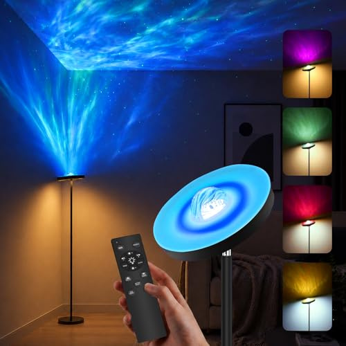 GOOSKI 24W LED Stehlampe mit Wasserwellen-Projektion & RGBIC, Deckenfluter & Leselampe 2700K-6500K mit Fernbedienung, Moderne Standleuchte für Wohnzimmer, Schlafzimmer & Kinderzimmer