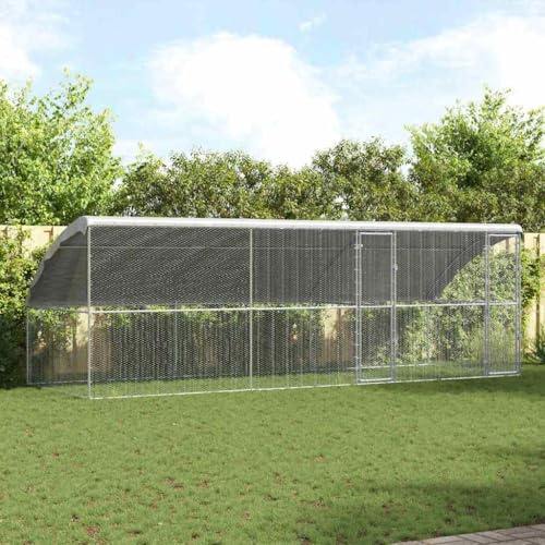QUAHEAS Kycklingburar av galvaniserat stål, 3 stycken, 600 x 200 x 200 cm, väderbeständig, med låsbart låssystem för trädgård, utomhusinhägnad, voljär och litet djurstall