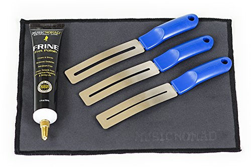 MusicNomad MN124 Frine Fret Polishing Kit - 5 pcs. | MusicNomad 5 Stk. Frine Bundpolierset mit Griffbrettschutz, Politur, Tuch für Instrumentenreinigung, Wartung