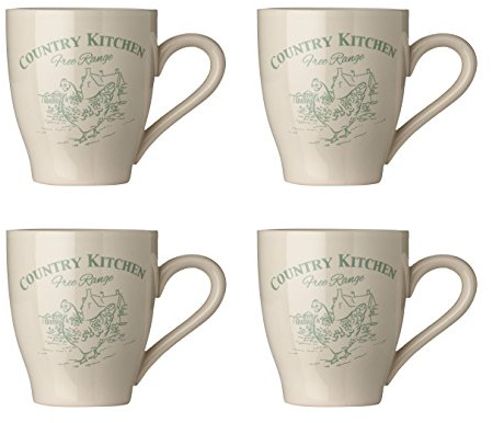 Premier Housewares Country Kitchen Mugs, Cream/Blue, Set of 4