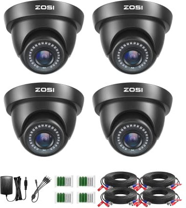 ZOSI 4 Pack 1080P Indoor Outdoor Dome Security CCTV Camera Kits 1920TVL for 720P/1080N/1080P/5MP/4K HD-TVI AHD CVI Analog Surveillance DVR System, 80ft IR Night Vision, AI Detect, IP66 Weatherproof