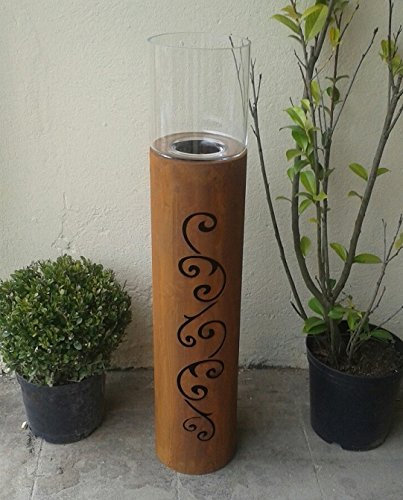 terracotta-toepfe-de Säule ca. 90 cm inkl. Glasaufsatz, Säule aus Metall in Edelrost Optik, Rost Deko für Garten und Wohnung mit Glas