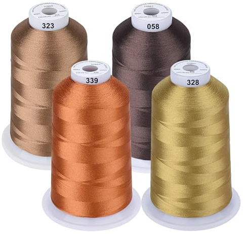 Simthread Maskinbroderigarn, 5 000 m, set med spolar, polyester broderigarn för babylock, bärnett, Janome, Kenmore, Singer, W6 N 5000 broderingsmaskin och symaskin (4 brun)