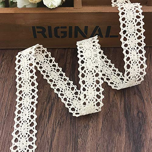 DAHI Spitzenband beige 26 Meter Baumwolle Dekoband | 2cm Vintage Spitzenborte Häkel-Borte für Basteln Nähen Hochzeit Deko Scrapbooking Geschenkbox (2cm/26meter beige )