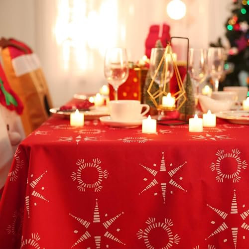 Deconovo Tischtuch Tischdecke Wasserabweisend Lotuseffekt Tischwäsche Weihnachtstischdecke 130x130 cm Sterne