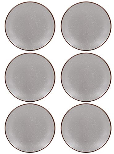 Dibor Set of 6 Ceramic Grey Stoneware Side Plates 20.5cm | Dishwasher Safe, Microwave Safe, Speckled Finish, Bread Plate, Dessert Plate