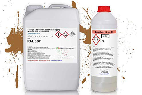 2k Epoxidharz Bodenbeschichtung Innen + Außen (10m²) Epoxy Garage KFZ Werkstatt Beton Estrich Bodenfarbe (RAL8001 Ockerbraun)