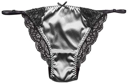 SilRiver Dam sidensatin sexig spets underkläder trosor bikinibyxor tanga hipster, GRÅ, S-M