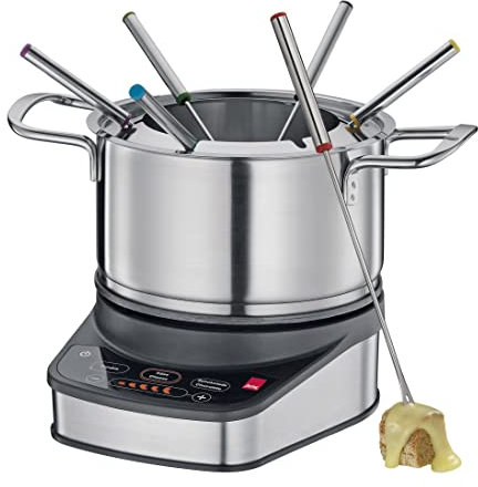Spring Juego de fondue eléctrica para 6 personas, regulación óptima de la temperatura, para fondue de queso, fondue de aceite o fondue de chocolate, soporte seguro, incluye 6 tenedores de fondue, 1,4