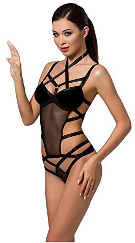 Selente Love & Fun Accattivante Guepiere/Corsetto con Tanga o Body ed Esclusiva Benda per Occhi in Raso, Corsetto + Slip Nero Lacci, L-XL