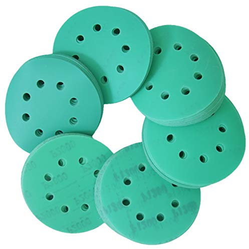 COSPOF | Polyesterfolie Schleifscheiben Ø125mm|5Inch|8 Loch in grün |400/600/800/1000/1200/2000 Körnungen Set|120 Stück|Gewöhnliches Schleifpapier und Passt Besser zu Schleifmaschinen| Autolackierung|
