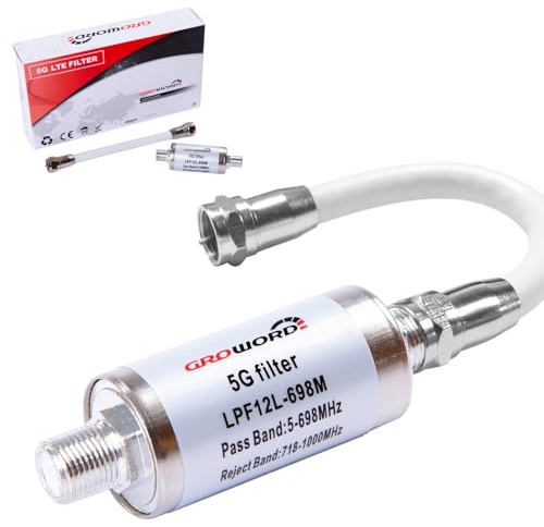 GROWORD-5G LTE Filter for TV Antenna Signal Purifier - Improve Digital HDTV Antenna and Amplifier Signals - Reduce Interference From Cell Phone Towers & Transmitters - LPF12L-698M 5G