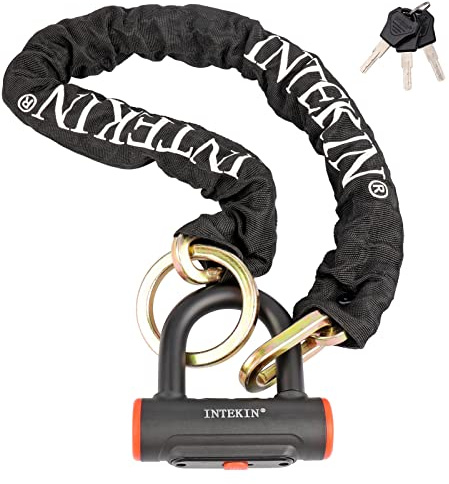 INTEKIN Motorcykellås 100 cm/3,3 fot motorcykelkedjelås 10 mm/0,4 tum tjockt cykellås tungt säkerhetskedjelås stöldskydd motorcykellås Motorcykel Tillbehör med 16 mm skivlås för motorcyklar, grindar