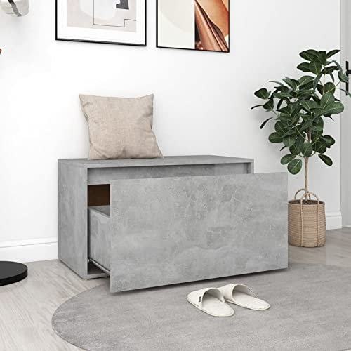 Gecheer Hallbänk med förvaringslåda, sittbänk med förvaringsutrymme, garderobsbänk, byrå, hallskåp, sittkista, betonggrå, spånskiva, 80 x 40 x 45 cm