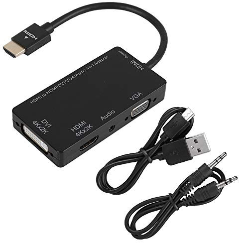 ciciglow CableDeconn Multiport 4-in-1 HDMI to HDMI/DVI/VGA Adapter Cable,with Audio Output Converter(Black)