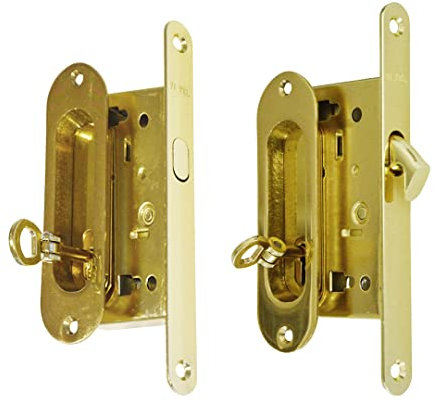 BricoShopping® set MANIGLIE per PORTA interna in legno A SCOMPARSA SCORREVOLE KIT con SERRATURA ad INCASSO GANCIO chiave e nottolino ovale IN OTTONE bocchetta oro (Ovale C/Chiave, Oro)