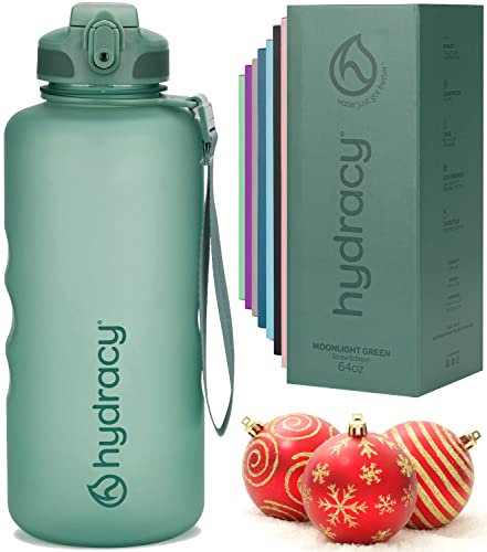 Hydracy Water Bottle with Times to Drink & Straw -Large 2 Litre BPA Free Motivational Water Bottle & No Sweat Sleeve -Leak Proof Gym Bottle with Time Marker -Ideal for Sports & Outdoors