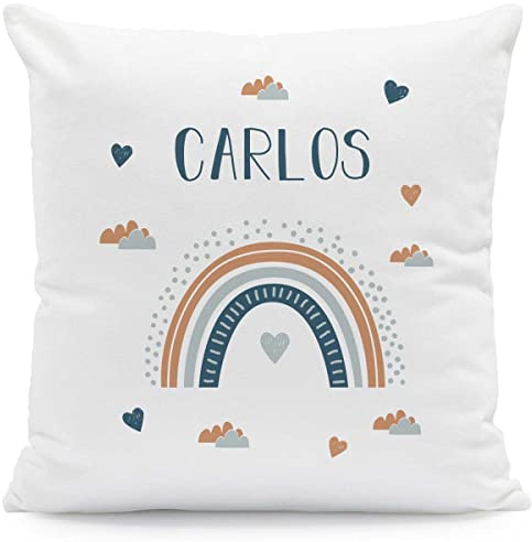 GRAVURZEILE Kissen mit Motiv - Regenbogen - Personalisiert mit Name - Geschenk für Jungen & Mädchen Kinderzimmer - Geschenk für Sie & Ihn zum Geburtstag - Größe mit Füllung, Farbe: Blau