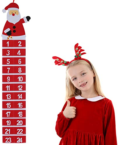 Santa Claus Advent Calendar Felt Advent Calendar, Wall Hanging Fabric Advent Calendar Felt Countdown Calendar With 24 Days Pockets For Xmas Tree Door Mantel