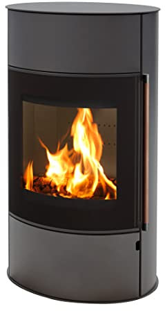 H&M Germany Kaminofen Mango 2.0 gussgrau oval 8kw großer Feuerraum Bauart 1 Panorama Scheibe 150mm Abgasstutzen