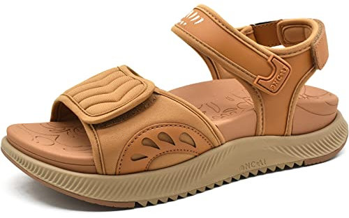 ONCAI Walking Sandals Womens,Arch Support Hiking Sandals with Orthotic Outdoor Footbed for Plantar Fasciitis,Water Athletic Platform Sandalias Mujer with 3 Adjustable Strap Khaki Size 5
