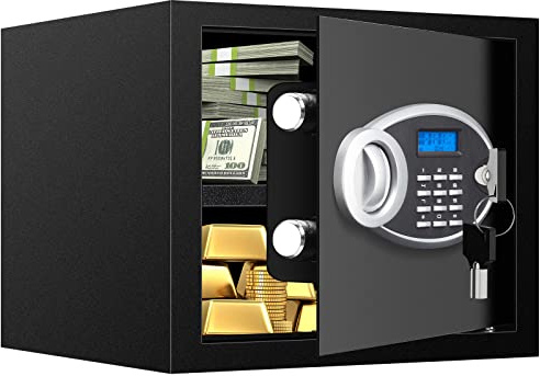 1.2 Cuft Safe Box Fireproof Waterproof for Home, Fire proof Safes with Digital Keypad, Spare Keys and Removable Shelf, Security Fire Safe for Money Firearms Medicine Valuables