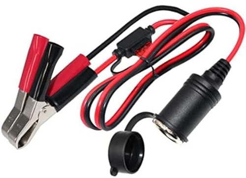 AsanWise cigarette lighter extension cable 12V/24V car battery clip cable 0.6m socket adapter socket with fuse protection 16 AWG 15A