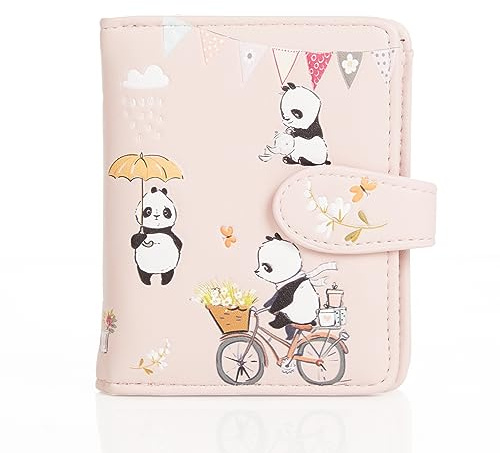 Shag Wear Damen Geldbeutel Mädchen Geldbörse Klein Kurzformat Frauen Portemonnaie PU Leder - 7 Kartenfächer mit Münzfach und RFID-Schutz mit stilvollen Fantasie Designs - Panda Mania