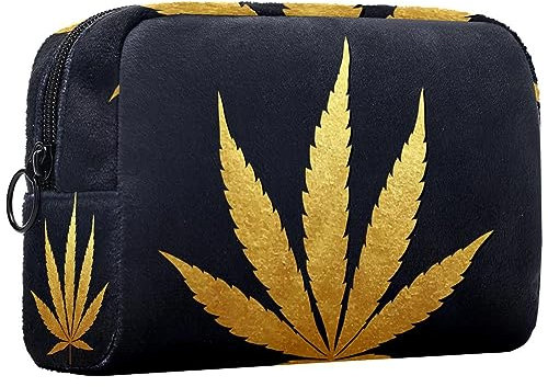 Kleine Schminktasche für Damen,Schminktasche, Reisekosmetiktasche,goldenes Blattmuster Drucken