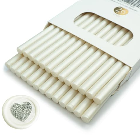 Wachs-Siegel-Stick, Ioggtser 26 PCS Mini Klebepistole Wachs-Siegel-Stick für Wachs-Siegel-Stempel, Siegel-Wachs-Sticks für Hochzeit Einladungen, Karten, Umschläge (Pearl White)