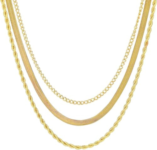 FDEETY Layered Necklaces for Women Snake Chain Choker Necklace Chain Stacked Necklace Adjustable Necklace Set Jewelry Gifts for Her (Gold)