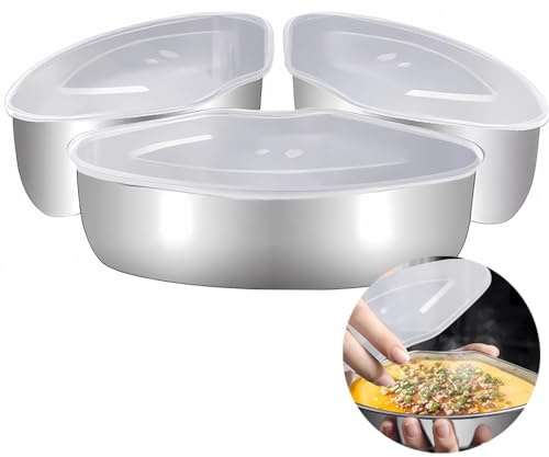 MIUPOO Gedämpfte Eierschale mit Deckel,Edelstahl Küchengerät Schüssel,Kasten Dampfgarpfanne,Lebensmittel Dampfgarer Box,Multifunktionaler Dampfgarer Einsatz,3 Stücke