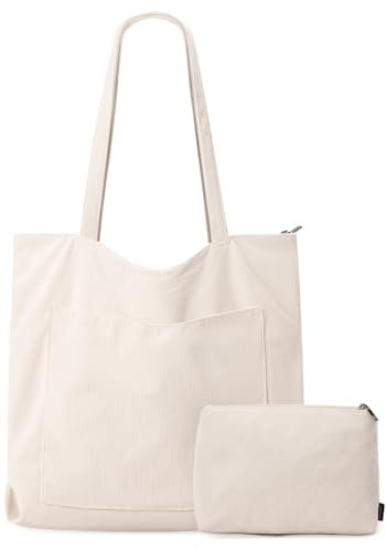 GASSDA Tote Bag Damen Cord Shopper Tasche Groß Umhängetasche Handtasche mit Kosmetiktaschen für Einkaufen Arbeiten Reisen und Schule