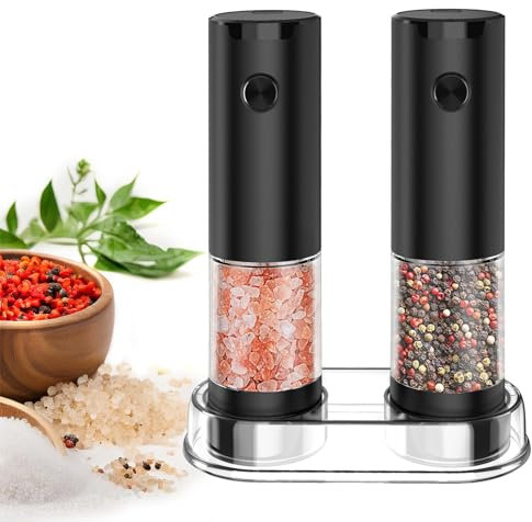 PAISHENKEJI Molinillo Pimienta Electrico: Juego de Molinillo Eléctrico de Sal y Pimienta con Base, Automática Molinillo Especias Electrico con Luz LED Blanca y Grosor Ajustable
