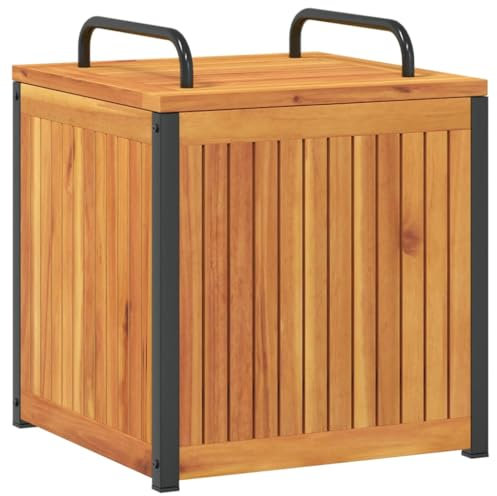 vidaXL Baúl de Cojines jardín Madera Maciza Acacia Acero 45x45x45/53cm, contenedor para Cojines, Cofre para Cojines, Caja de almacenaje