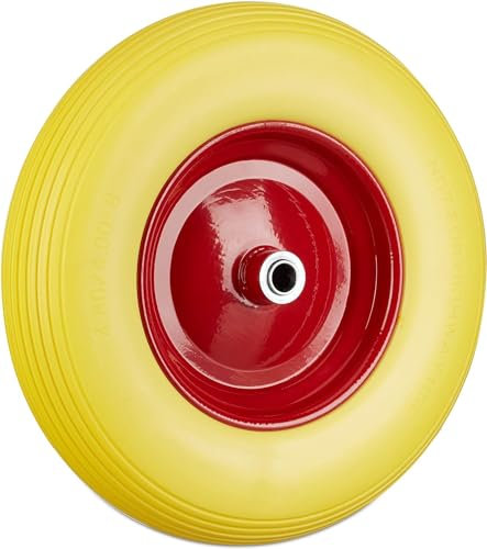 Ruota per Carriola 4.80 4.00-8 in Gomma Piena Cerchione di Acciaio, Antipanne, Carico max 100 kg, Giallo-Rosso