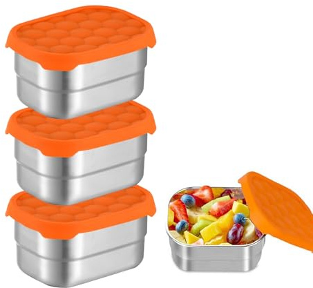 Yuehuamech 3pcs Small Stainless Steel Food Storage Containers 230ml/8oz Snack Containers Snack Boxes with Silicone Lids for Daycare School Travel Snacks Desserts Fruits