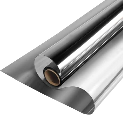 ZESLIV Fensterfolie Spiegelfolie Wärmereflektion Selbstklebend Sonnenschutzfolie Wärmegrad Innen & Auße Kontrolle Anti-UV Privatsphäre Fenstertönung Glatt Fensteraufkleber 50cm*300cm Hellgrau