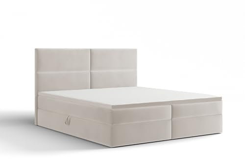 Extrasen Bett Boxspringbett 140x200 cm Polsterbett Mit 2 Matratzen 2 Bettkasten Stauraum Bettgestell Doppelbett Stoffbett Kopfteil Schmutzabweisend NESI Hellbeige