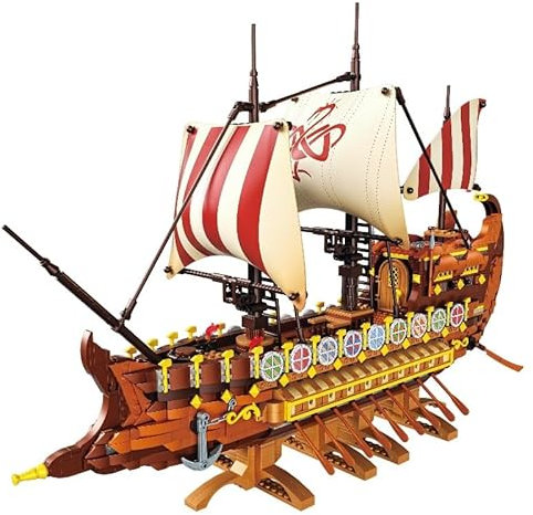 Technik Piratenschiff Klemmbausteine, Wikingerschiff Bausteine Spielzeug Mittelalterliche Segelschiff Modellbausatz Bausteine Set, Schiff Modellbausatz Geschenk für Erwachsene Kinder, 2073 Teile