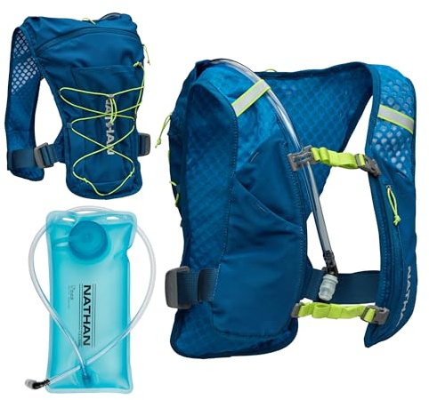 Nathan QuickStart 4L (Liter) Trinkrucksack mit 1,5 l Blase, Vorder- und Gesäßtaschen für wichtige Aufbewahrung, atmungsaktiv und feuchtigkeitsableitend.
