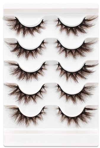 5 Paare 3D Brown Falsche Wimpern Katzenauge, Flauschiges Volumen Curly Cat-Eye Künstliche Wimpern Natürlich Look, Wiederverwendbar Handgemacht Faux Mink Make-up-Wimpern(B-13)