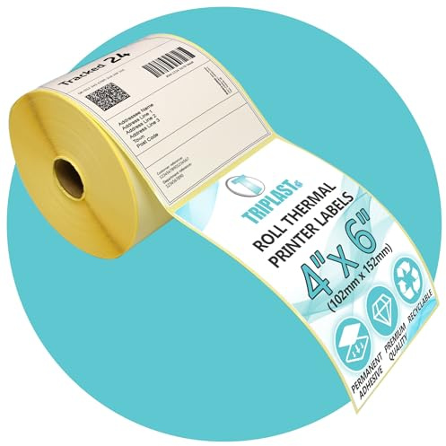 Triplast 250 x White Roll Thermal Printer Labels (4x6 inch / 102x152mm) - for Printing Courier & Shipping Labels - Compatible with All Thermal Printers