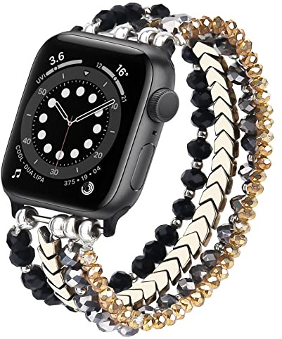 V.R.HOPE Beaded Strap Compatible with Apple Watch 40mm 41mm 42mm 38mm Women | Luxury crystal boho Formal jewelry. Unique handcrafted dressy pretty stretchy band for iWatch SE Series 11/10/9/8/7/6/5/4/3