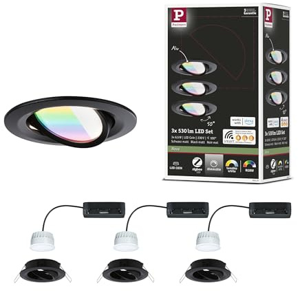 Paulmann 92437 LED Einbauleuchte Nova Coin rund 84mm 50° RGBW+ 3x6W 3x500lm 230V Schwarz matt Alu Druckguss