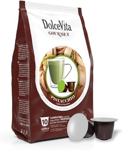 80 Capsule PISTACCHIO a Marchio DOLCE VITA Compatibili con Nespresso - Senza Glutine - Senza Soia - 8 Sacchetti da 10 Capsule compatibili con Macchine Caffè Nespresso –